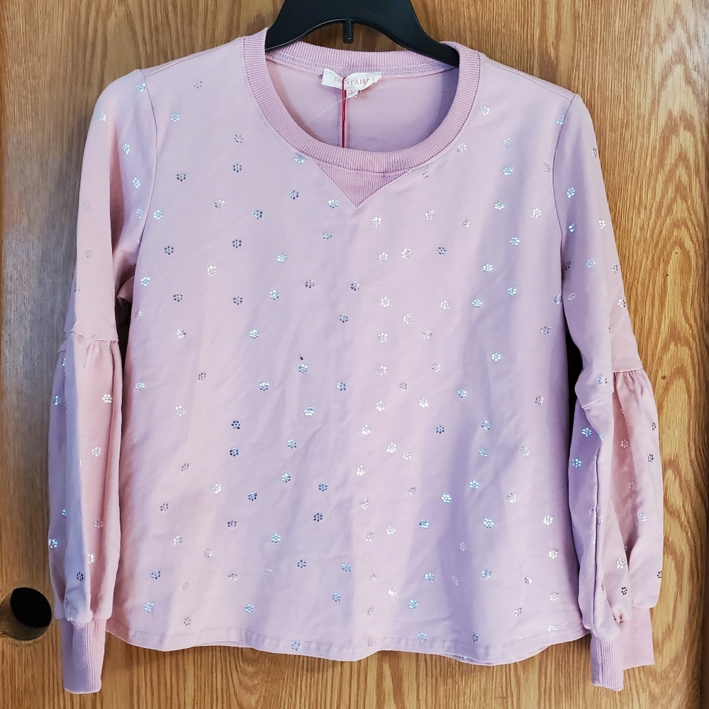 Solitaire foil floral print top with balloon sleeves stretch cotton size L